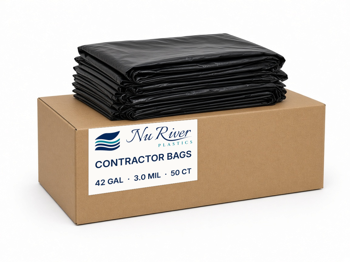 Case of black contractor bags